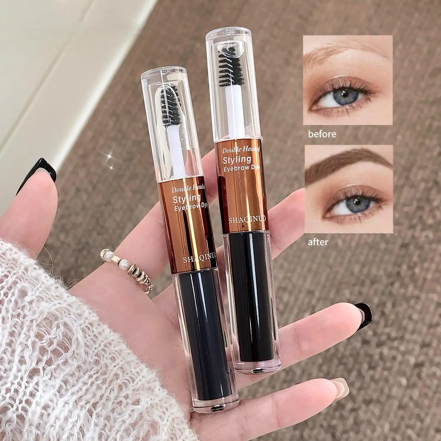 SHAQINUO Tweekoppige Wenkbrauwverf Crème Waterdichte Langdurige Make-up om Natuurlijke Driedimensionale Wilde Wenkbrauwen te Creëren