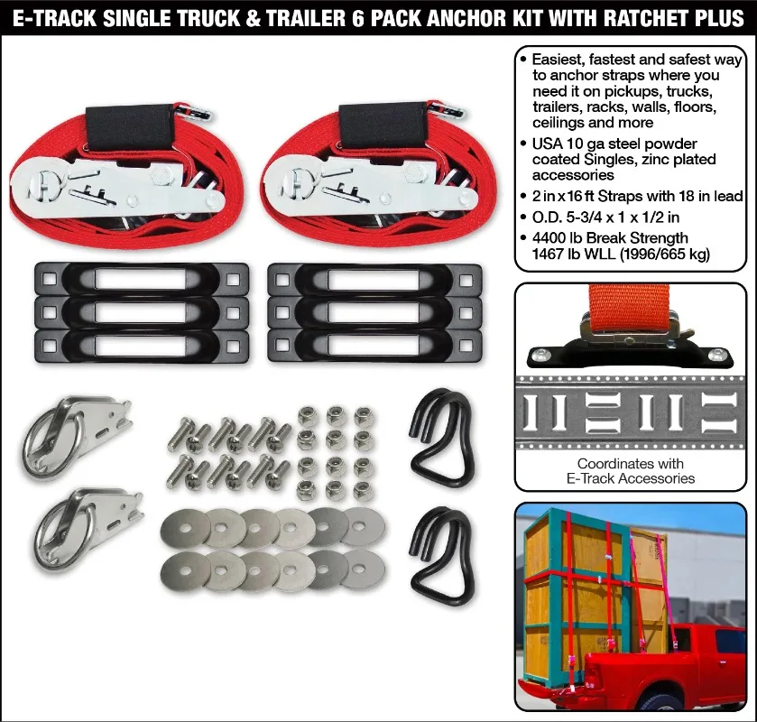 Tie Down Anchor Kit with Straps 4400 lb Plus Rings Hooks Cargo Accessories Combo Pack