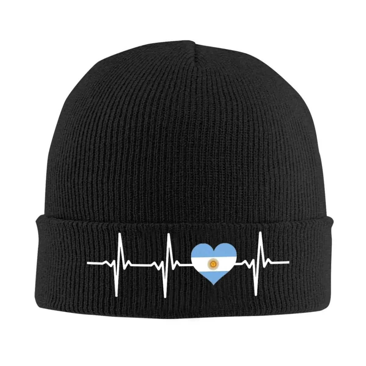 I Love Argentina HeartBeat Bonnet Hats Argentinian Flag Knit Hat Men Women Casual Warm Beanie Hats Autumn Outdoor Printed Caps