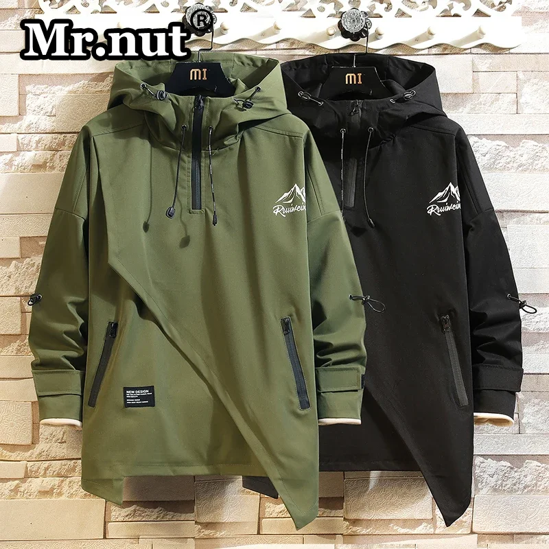 Mr.nut High Collar Hooded Irregular Jacket Men's 2024 Autumn Oversize Outdoor Jackets Fashion Men Clothing Windbreak Male Coat