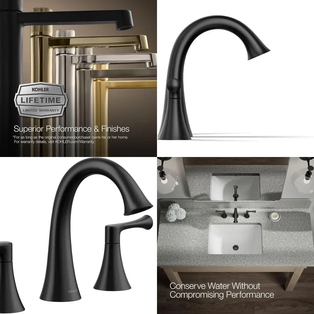 

Матовый черный широко распространенный смеситель для раковины в ванной комнате с расходом 1,2 галлона в минуту