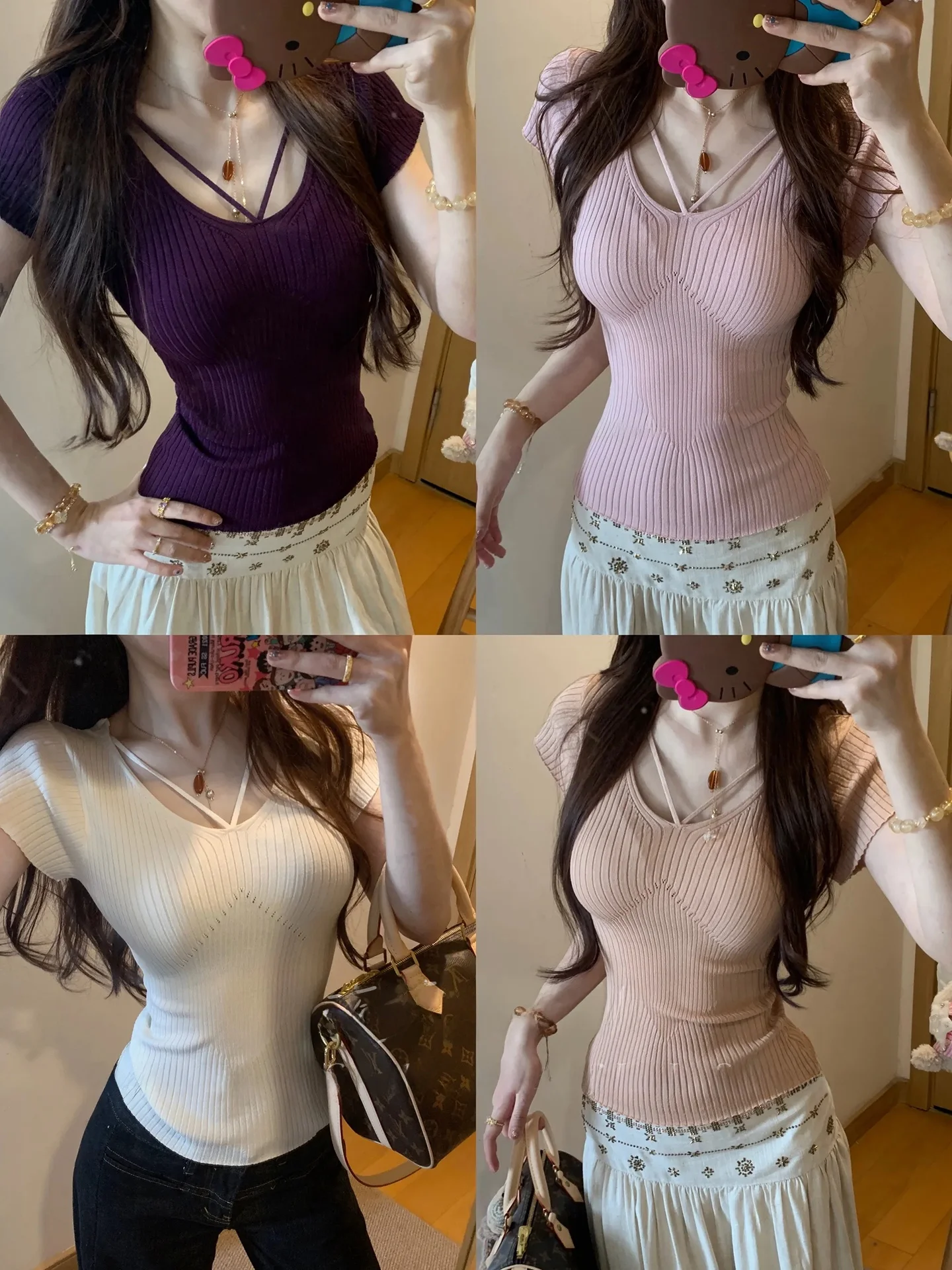 

Женская приталенная трикотажная футболка с V-образным вырезом и коротким рукавом, однотонная, универсальная, с эффектом утяжки талии, стильная базовая модель для весны