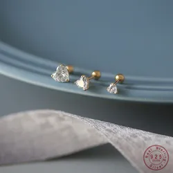 925 Sterling Silver Korean Sweet Simple Zircon Heart Stud Earrings for Women Exquisite Jewelry Bijoux Accessories