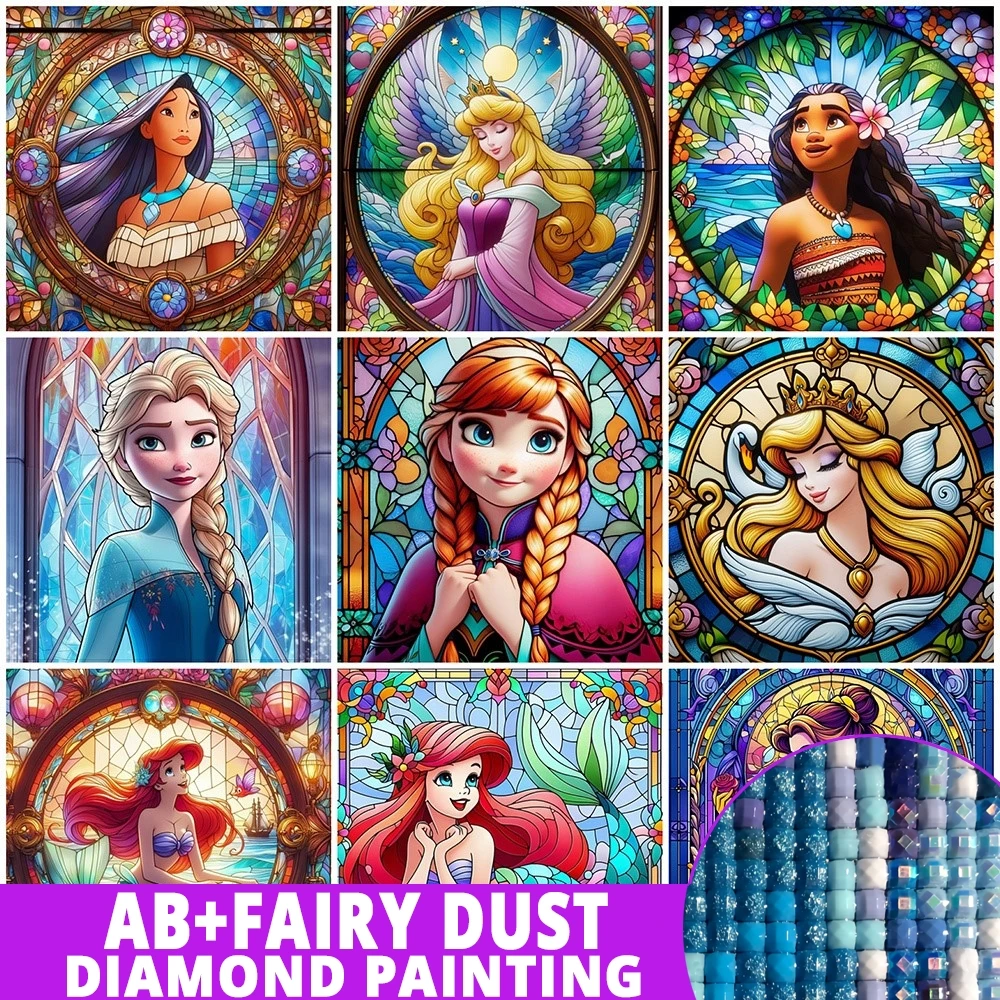 Hada polvo AB diamante bordado Ariel Bella imagen de diamantes de imitación pintura cuadrado completo Elsa Anna princesa mosaico artesanía