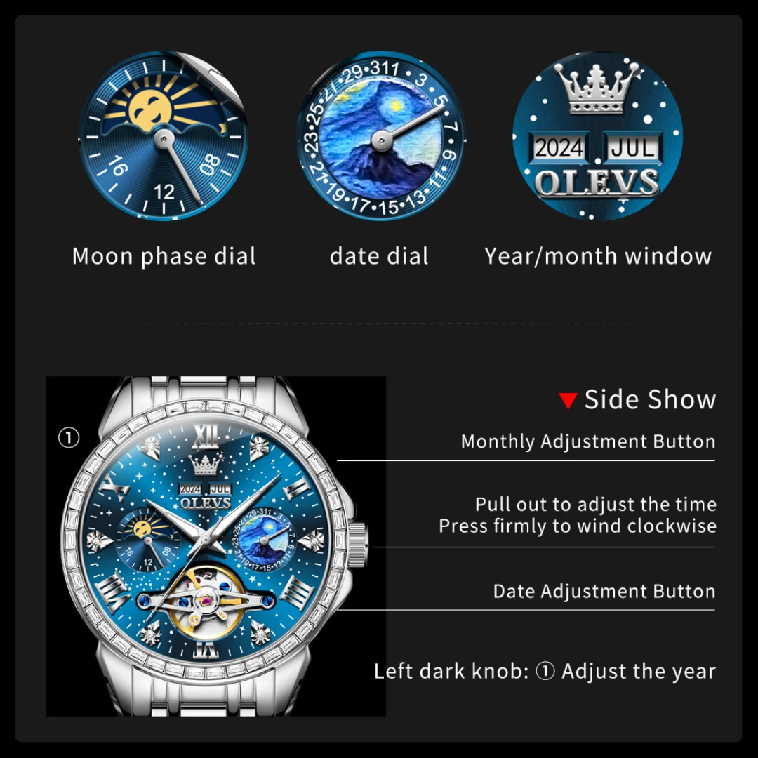 OLEVS 6712 Mechanical Fashion Watch Gift Round-dial Stainless Steel Watchband Wristwatch