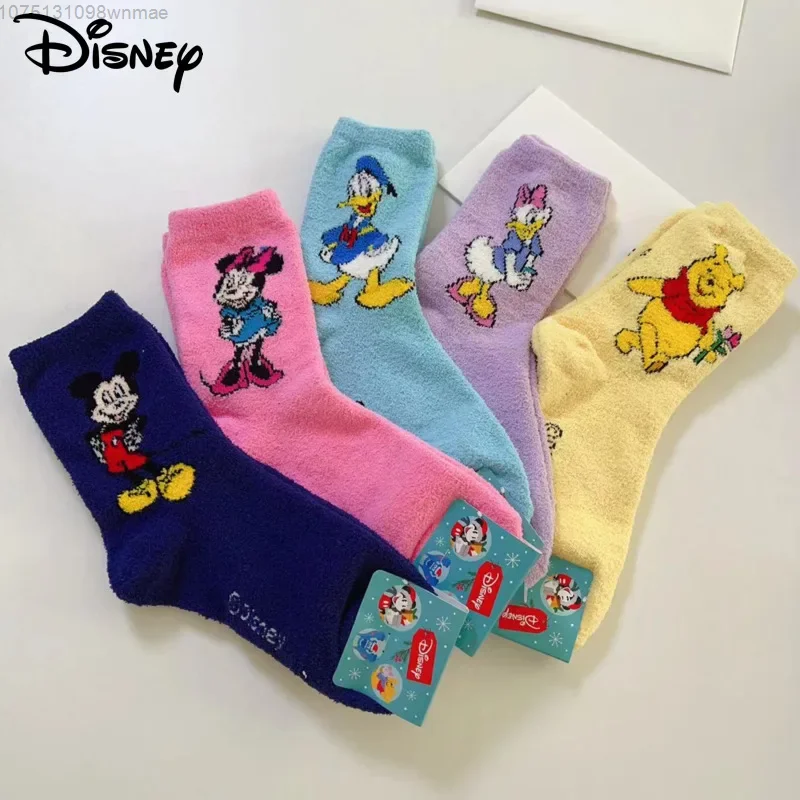 

Disney Mickey Minnie Winnie The Pooh Coral Plush Socks Michimini Chichititi Cartoon Home Warmth Thickened Floor Socks