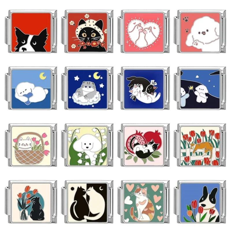 1 unidad de dijes de acero inoxidable con diseño de gato de la suerte de dibujos animados, oso de peluche y Shiba Inu, compatibles con pulseras de 9mm, para fabricación de joyas DIY, venta al por mayor