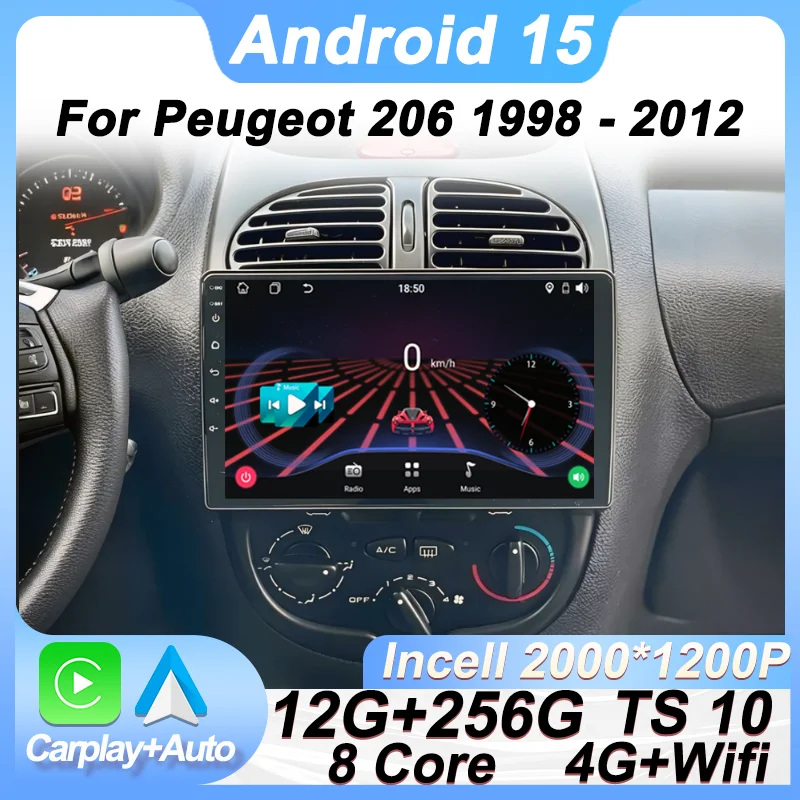 

Car Radio Android 14 Autoradio 2din For Peugeot 206 1998 - 2012 GPS Navigation Wireless Android Auto Carplay Auto Screen Wifi BT