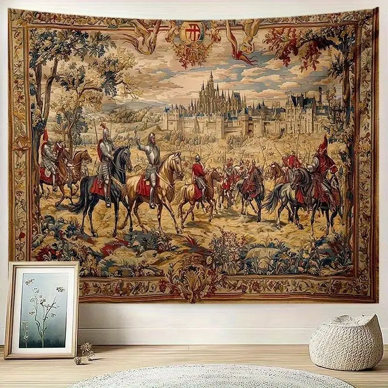 VIKAMA Vintage Medieval Knight Horse Tapestry, Polyester Wall Hanging, Aesthetic Living Room Bedroom Dorm Photo Decor