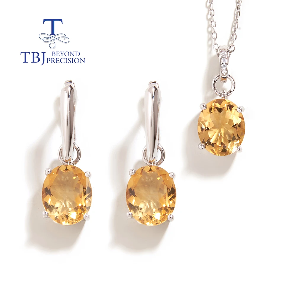 Water Drop shape design Light luxury gems Natural citrine pendant necklace earrings set for women anniversary banquet gift S925