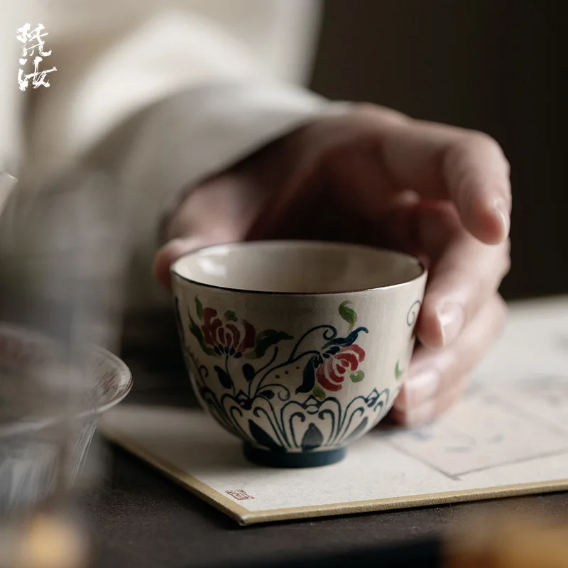 Fanyu Japanese-Style Hand-Painted Anemone Flower Late Spring Master Ceramic Kung Fu Small Home Tea Tasting Cup