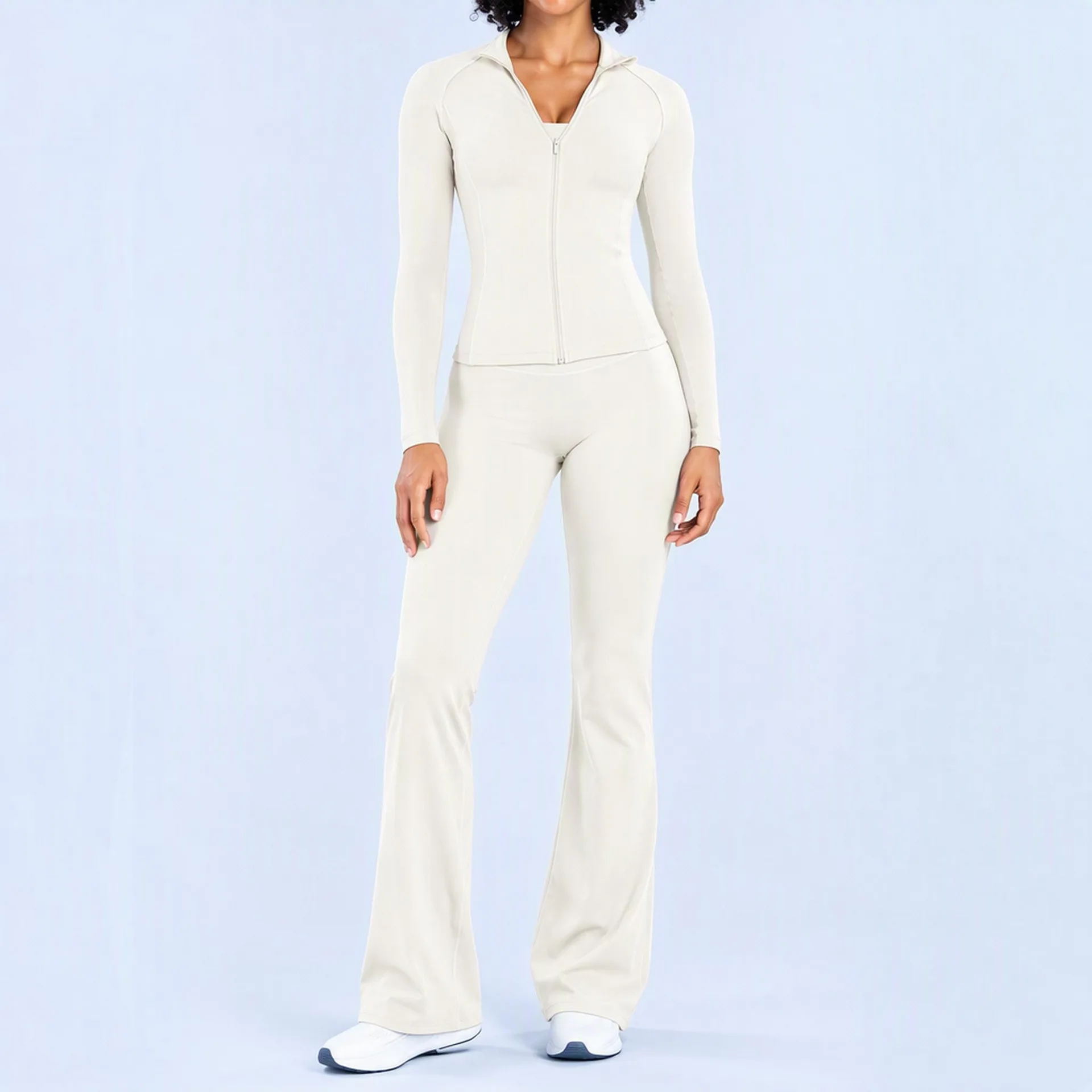 Women's Vision Flares 2-piece button-down zipper yoga top and high-waisted thong pants yoga sports outfit