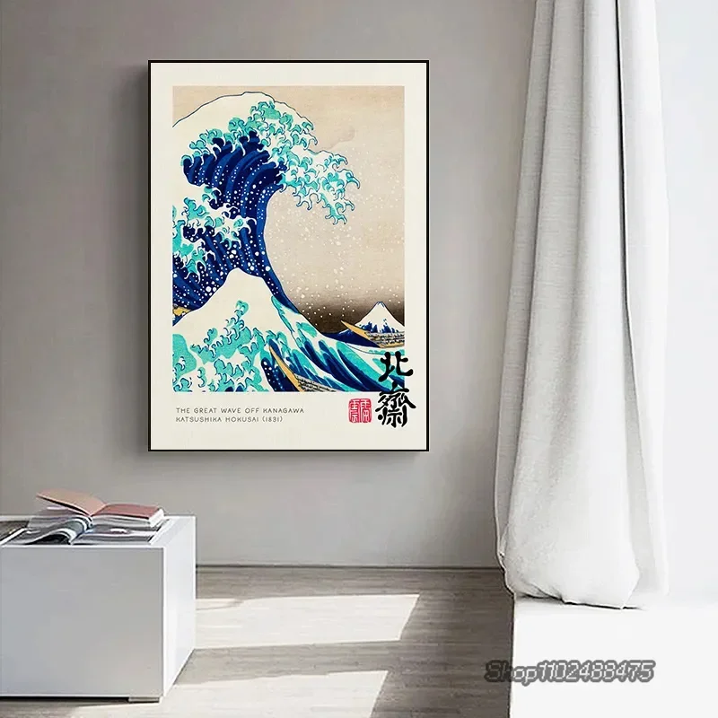 Vintage The Great Wave Katsushika Hokusai Poster Waterfall Canvas Painting Print Japan Exhibition Wall Art Picture Home Decor