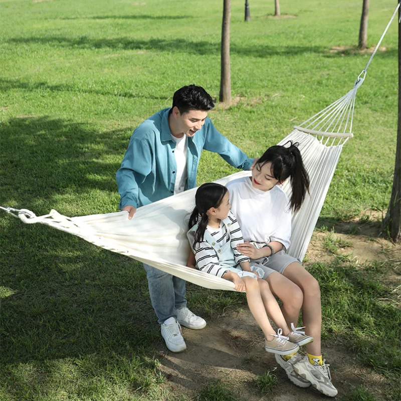 Single Person Portable Outdoor Camping Hammock Foldable High-strength Thick Canvas Anti Roll Leisure Sleep Swing Camp Hammock