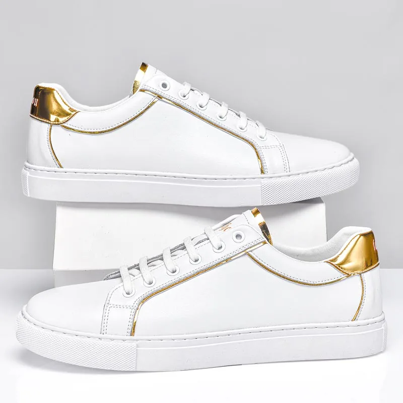 

2025 Men's New Autumn Leather Panel Sneakers - Breathable White Shoes for Casual & Sporty Wear