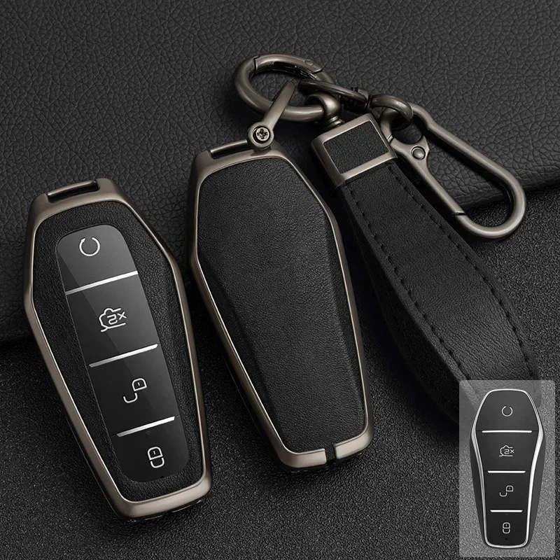 

Zinc Alloy+ Leather Car Key Case Cover for BYD Qin Plus DMI Yuan ATTO 3 Han EV Dolphin Tang EV600 Song Pro MAX Remote Protector