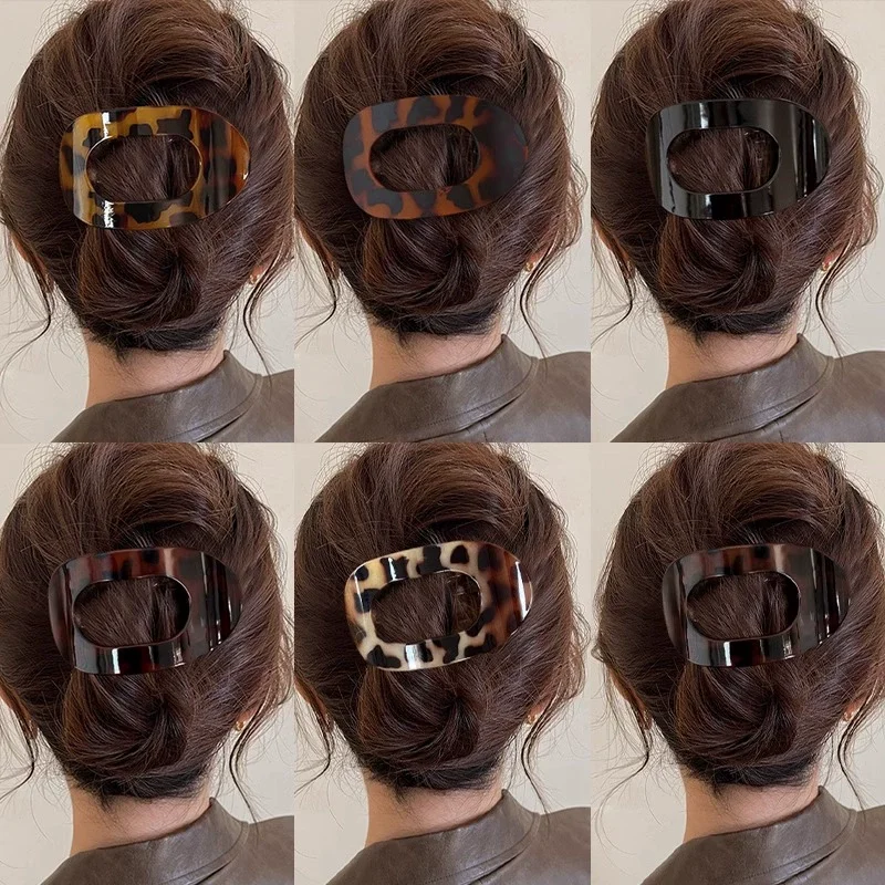 

Ladies Oval Flat Hair Clips for Women Daily Wear Leopard Large Flat Round Claw Clip French Concord Hair Clips Hair Accessories