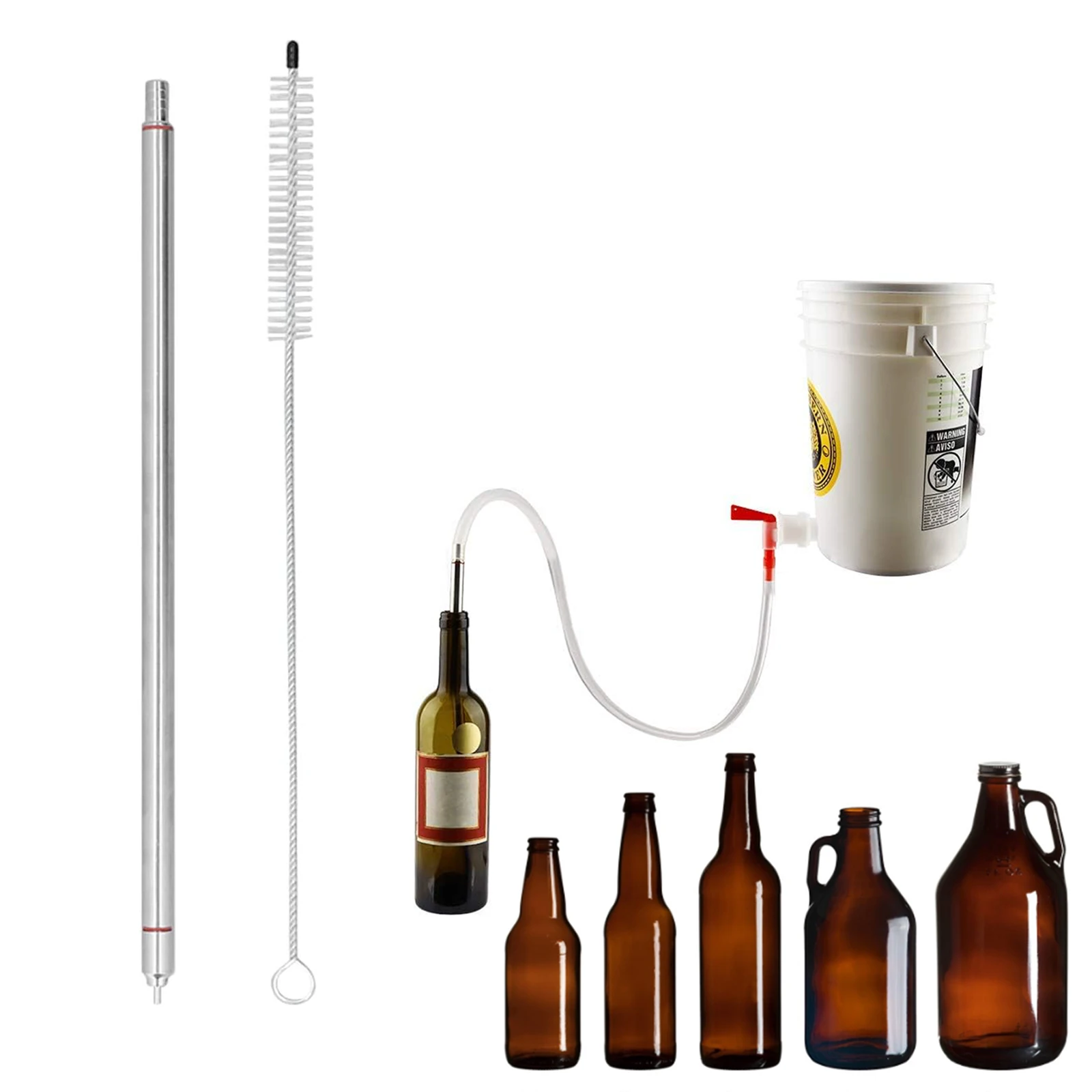 304SS حشو زجاجة البيرة المحملة بنابض مع فرشاة تنظيف النايلون بطول 13.7 بوصة (35 سم) تعبئة تخمير المنزل