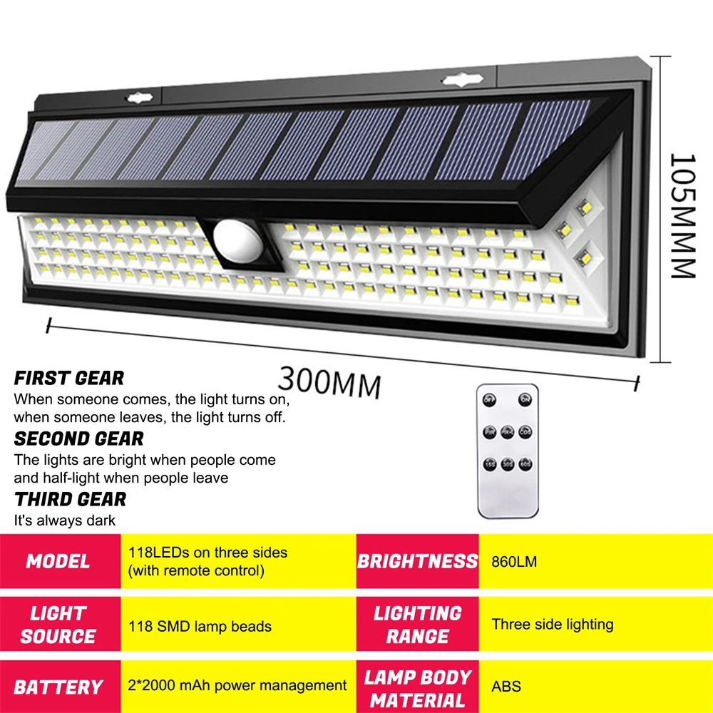 118 lampa solarna LED ścienna czujnik ruchu PIR Lampa bezpieczeństwo zewnętrzne 3modele ogrodowa dziedziniec wodoodporna oświetlenie naścienne Led