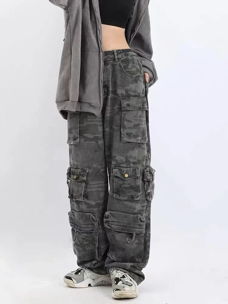 2023 American Style Retro Street Camouflage Overalls Damen Hip-Hop gebratene Straße weitb einige Freizeit hose High Street Ins Tide Y2k