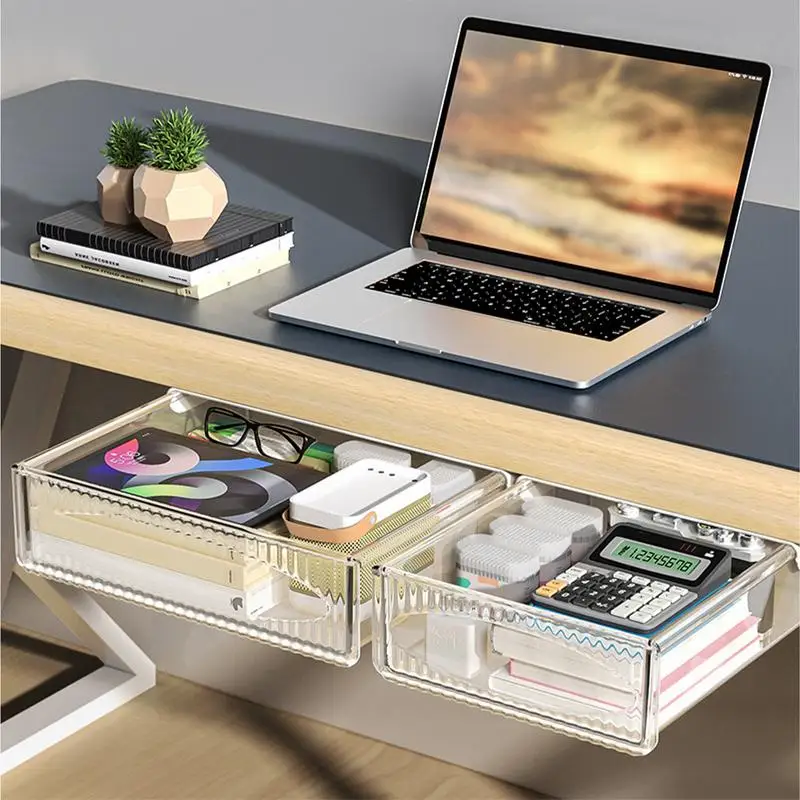 Drawer Storage Box Under Table Hidden Self-Adhesive Drawer Type Storage Cabinet Office Desk Organizing Large Capacity Drawer