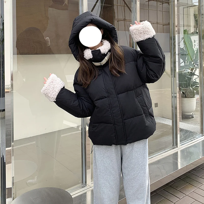 Giacca invernale da donna in cotone con cappuccio a collo alto in lana di agnello a maniche lunghe coreana anni '90 High Street Retro Calore Giacca anni 2000