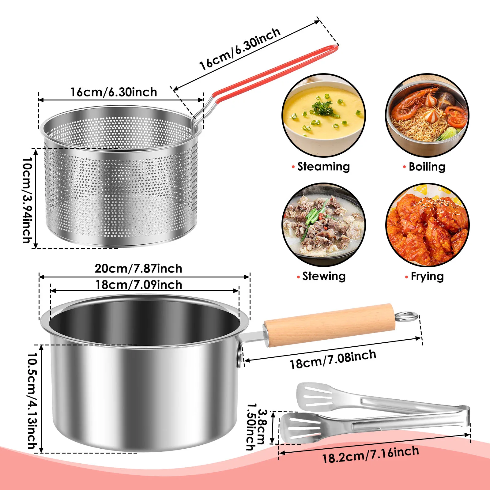 Deep Fryer Pot Stainless Steel Deep Fryer with Basket and Handle Portable Fry Pot with Lid Oil Saving Small Deep Fat Fryer