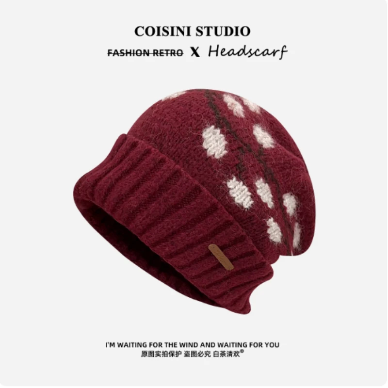 اليابانية الجاكار البلوز محبوك قبعة للنساء الخريف والشتاء في الهواء الطلق الدفء سميكة سدادات حماية الأذن تزلج الجمجمة قبعة قبعات