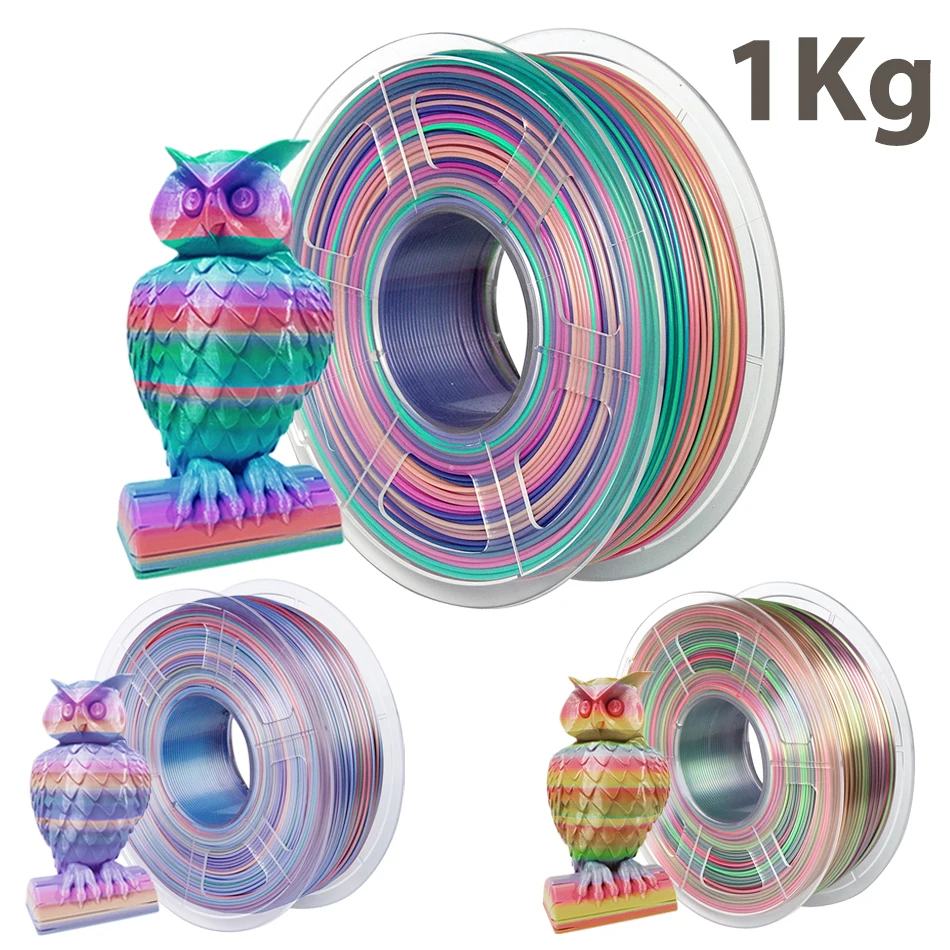 1Kg Silk PLA Rainbow 1.75mm 3D Printer Filament Luster Printing Materials Multicolor Pla Rainbow Shiny Print Material 95A 500g