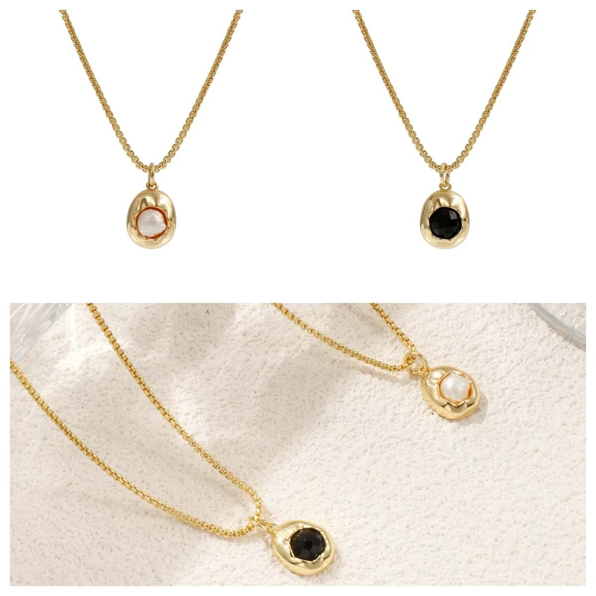 

Stylish 18K Real Gold Plated Brass Link Cable Chain Irregular Acrylic Imitation Pearl Pendant Charm Necklace For Women Gift 45cm