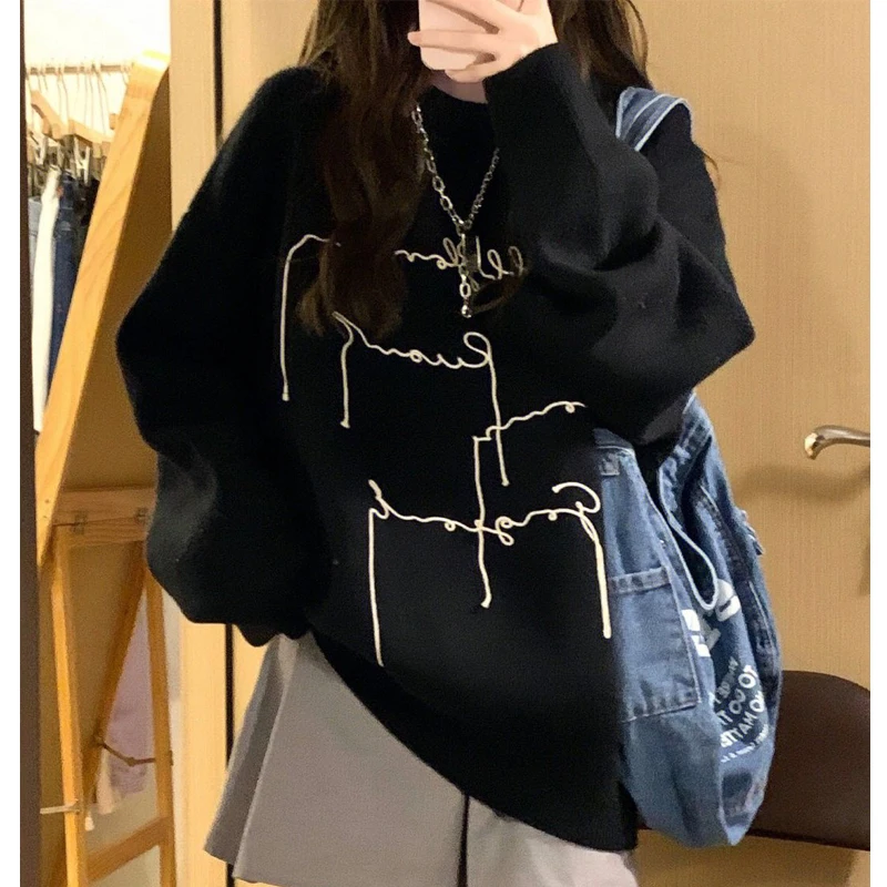 Frauen Kleidung Koreanische Mode Streetwear Y2K Brief Drucken Oversize Sweatshirt Weibliche Einfache Casual O Hals Langarm Tunika Tops