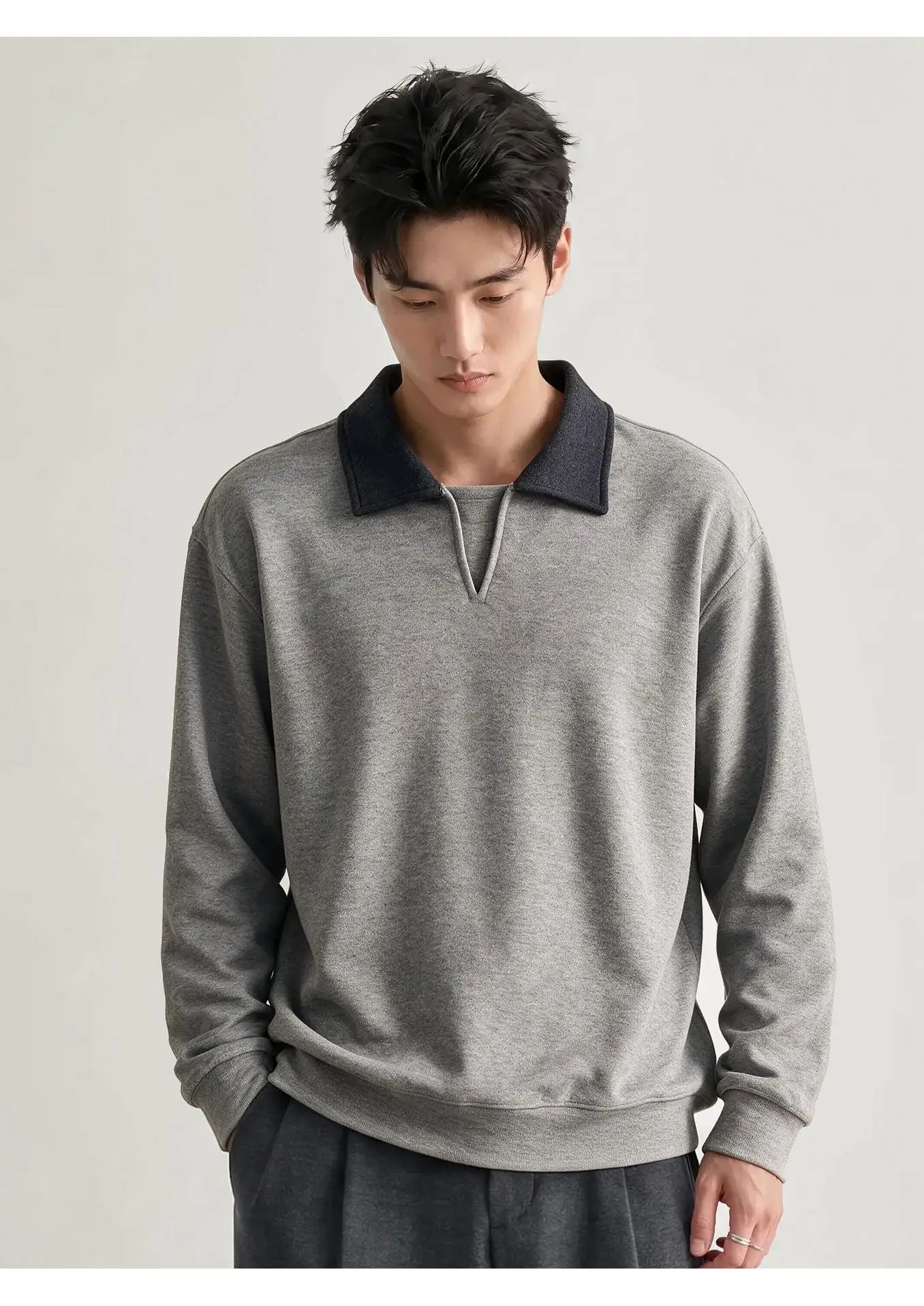 Men Splice Collar Loose Casual Pullover Sweatshirts Autumn Winter Streetwear Vintage Fashion Hoodies Sweatshirts Coat Tops