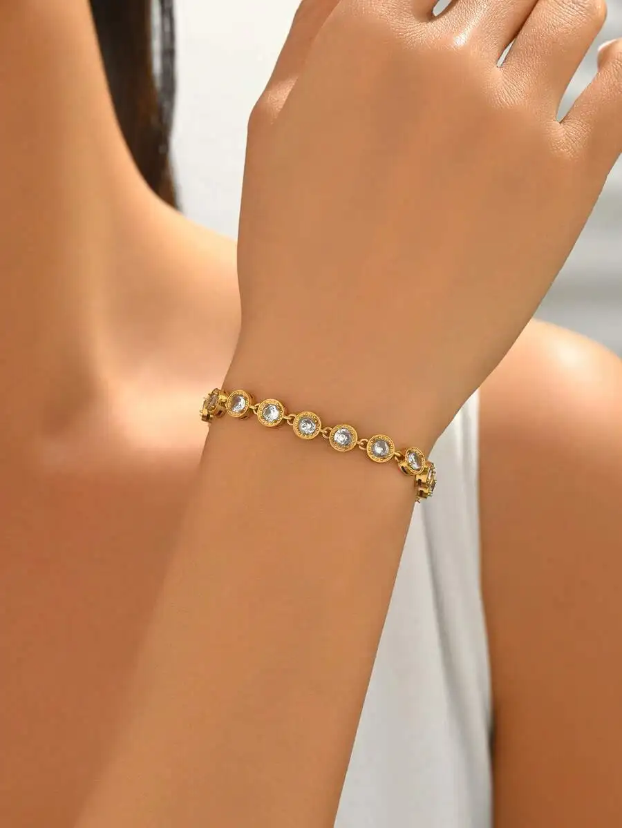 

Women Stainless Steel Round White Zirconia Bracelet Fashion Jewelry