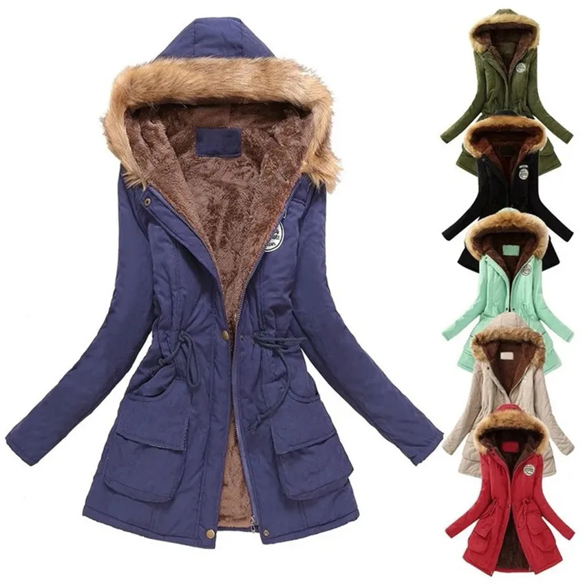 Women\'s autumn and winter cotton jacket slim warm cotton hooded parka casual mid-coat women\'s thick coat coat