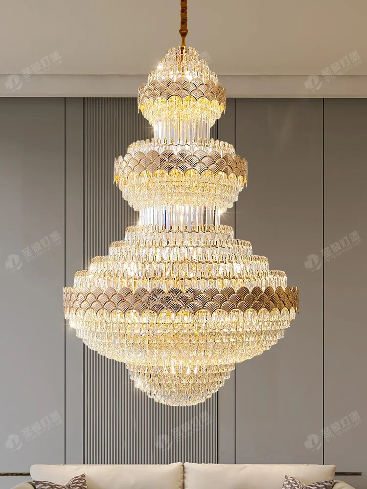 Penthouse chandelier Villa restaurant simple creative light luxury high-end crystal hall living room lighting