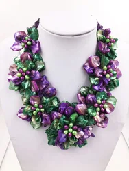 Amethyst purple green pearl shell flower necklace 48cm FPPJ wholesale beads nature amazing