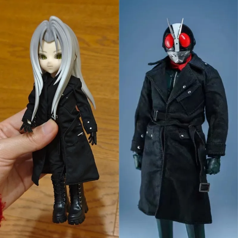 Attraktiver 1/12 Maßstab Modischer Roter Schal Langer Schwarzer Windbreaker mit Draht für 6'' SHF Actionfigur-Körper auf Lager – Detail 1