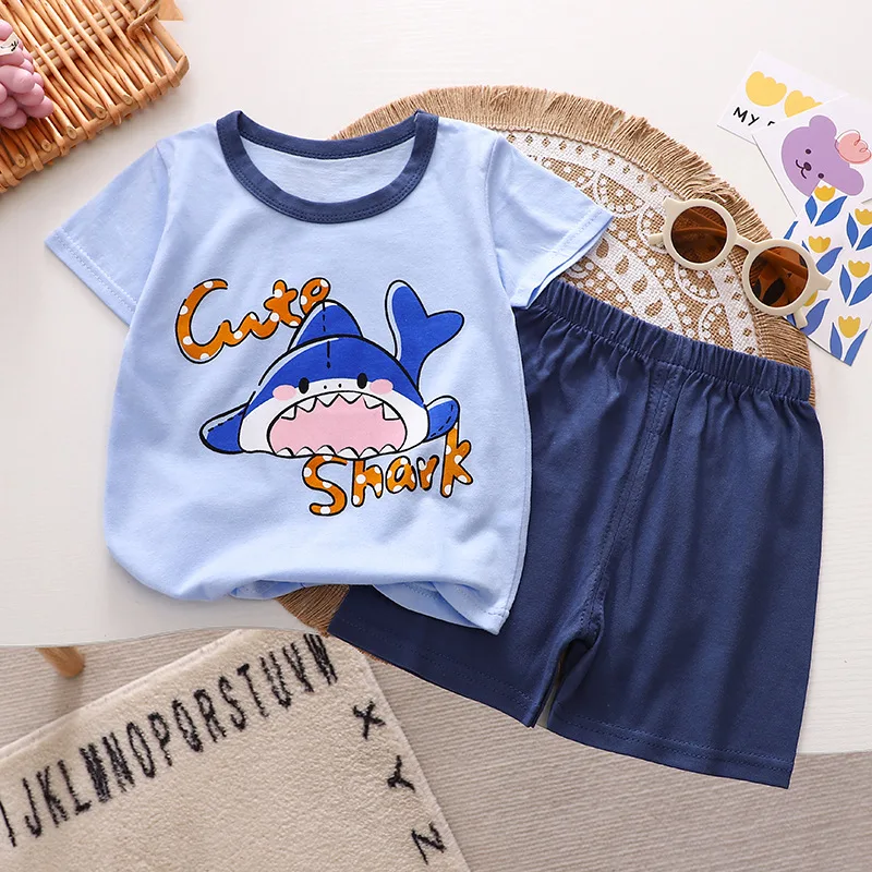 Casual Tracksuits For 1 2 3 4Years Fashion Cotton Clothing Kids Two Piece Sets Babies Girls Boys Cartoon Printed T-shirt+Shorts