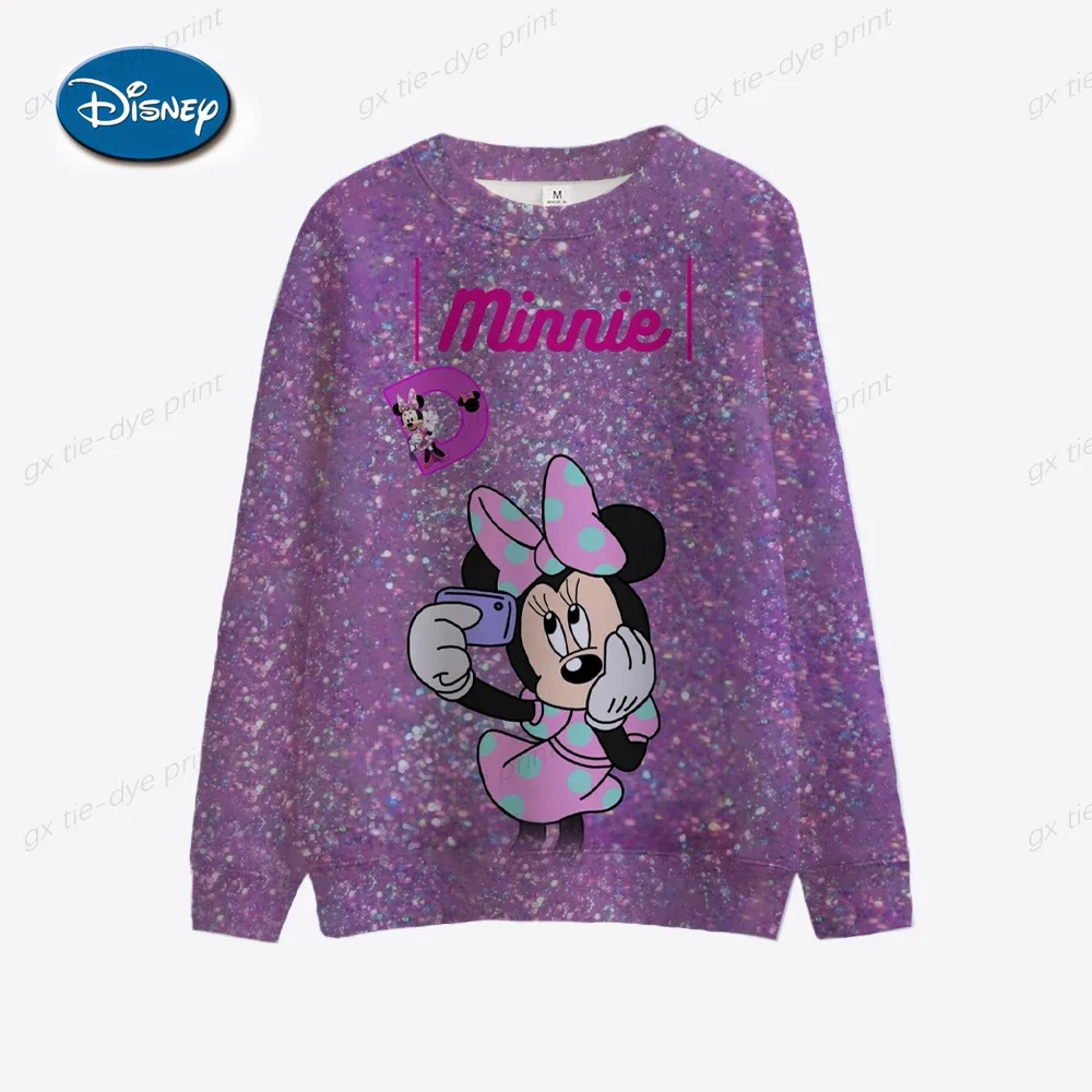 Disney 2024 autunno New Fashion Casual Cartoon Mickey Mouse Mickey e Minnie Print Slim o-collo felpa a maniche lunghe