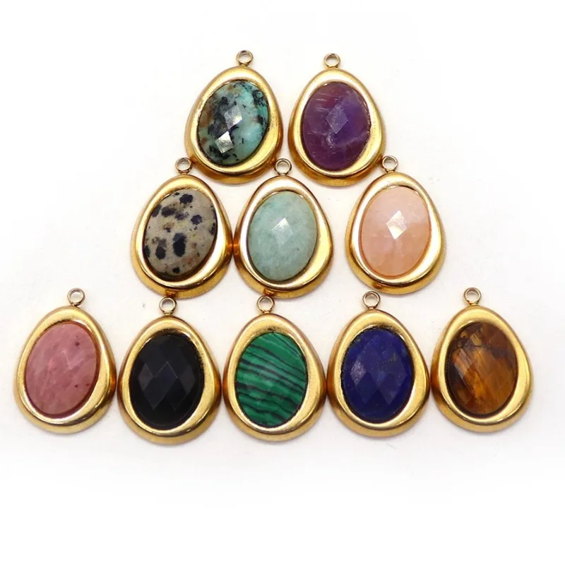 

8 шт. модный овальный шарм золото из нержавеющей стали в ассортименте натуральный аметист обсидиан розовый камень кулон для изготовления ювелирных изделий серьги