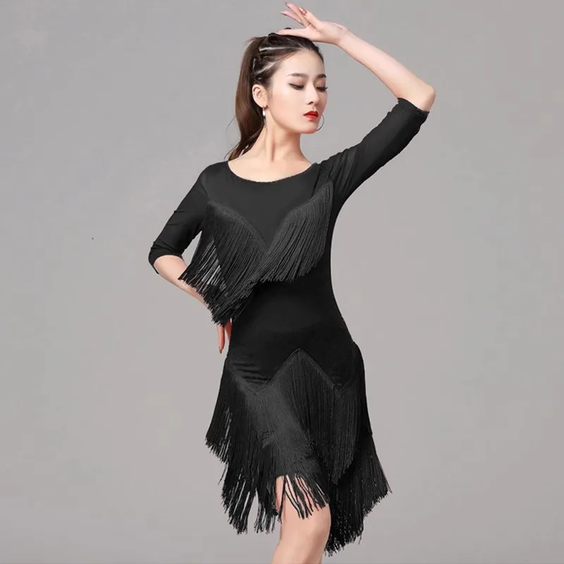 Customized Latin Dance Practice Performance Dress Adult Women\'s Tassel Dress National Standard Dance Competition Dress faldas