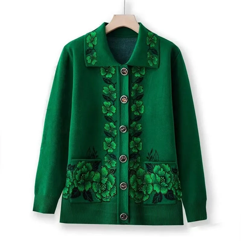 Cardigan lavorato a maglia nonna primavera autunno nuovo maglione cappotto verde colletto quadrato Cardigan manica lunga Top allentato per gli