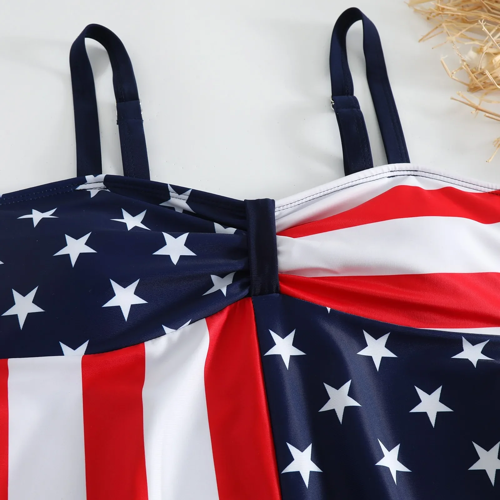 Ensemble Bikini imprimé jour de l'indépendance pour femmes, haut à bretelles, slip Triangle, deux pièces, maillot de bain