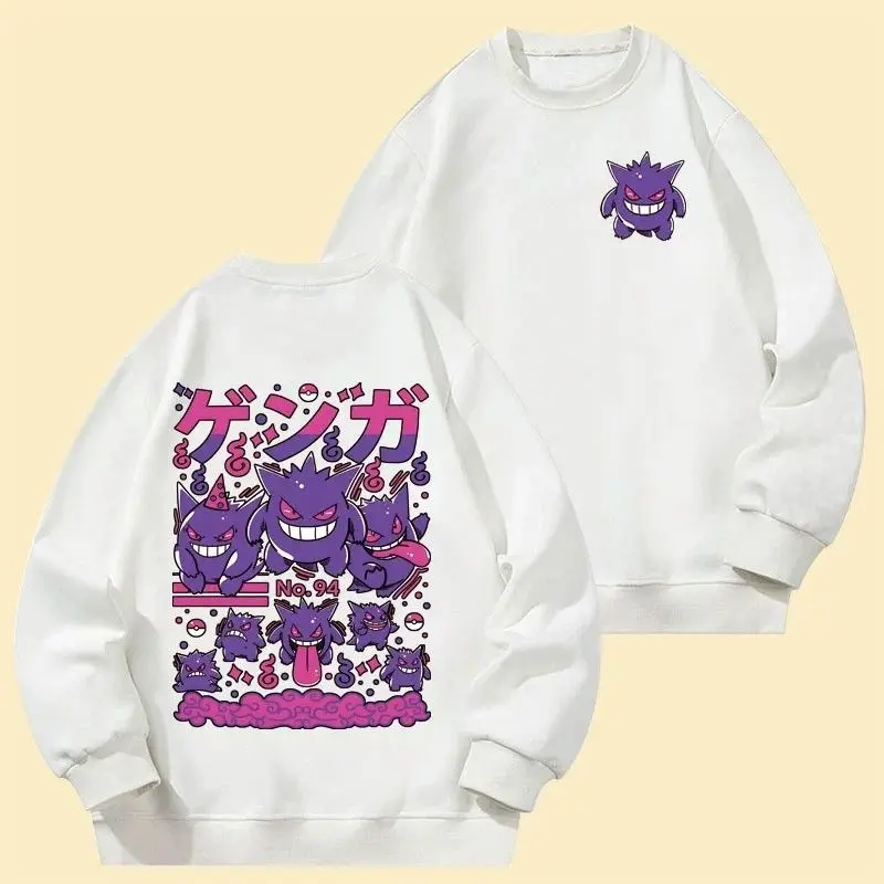 Pokémon Cartoon Gengar Printed Cotton Hoodie for Men and Women Autumn and Winter New Y2K Harajuku Large Size Casual Sweater Top