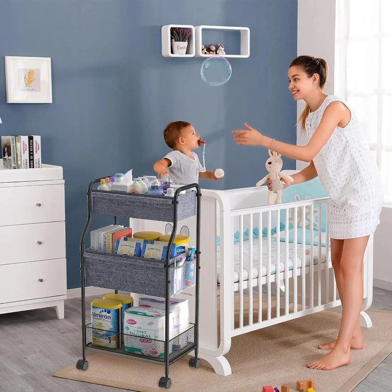 Cross-border spot diaper cart, removable storage rack, baby products cart rack with brake bag