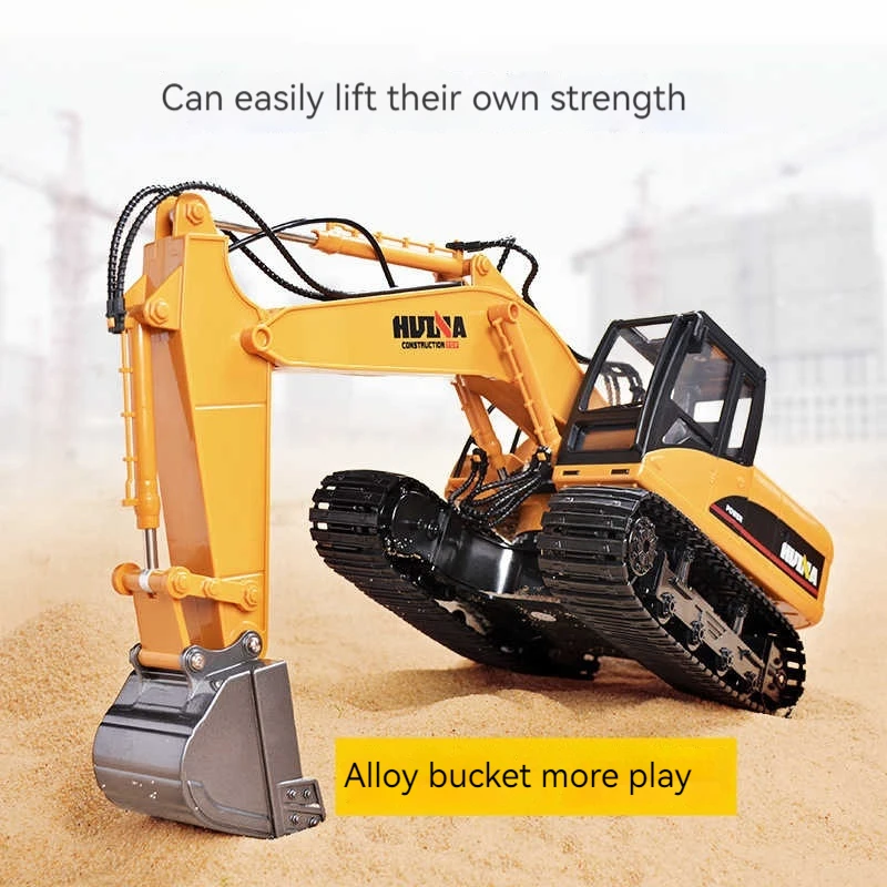 Huina 15-Channel Semi-Alloy Toy Remote Control Electric Excavator Engineering Car With Gripper Drill High Quality Children'S Toy