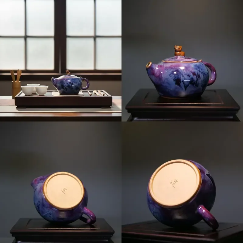 

【CHIMU HOME】 Handcrafted Jun Porcelain Asian Zen Purple Pig-Knob Teapot Eco-Friendly Heat-Resistant Portable Chinese