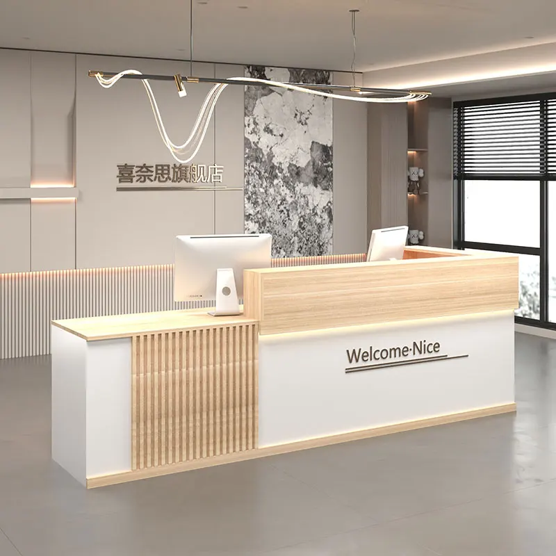 Banco reception macchina Banco reception industriale completo esecutivo bianco Infodesk Mostrador De Tienda Mobili reception