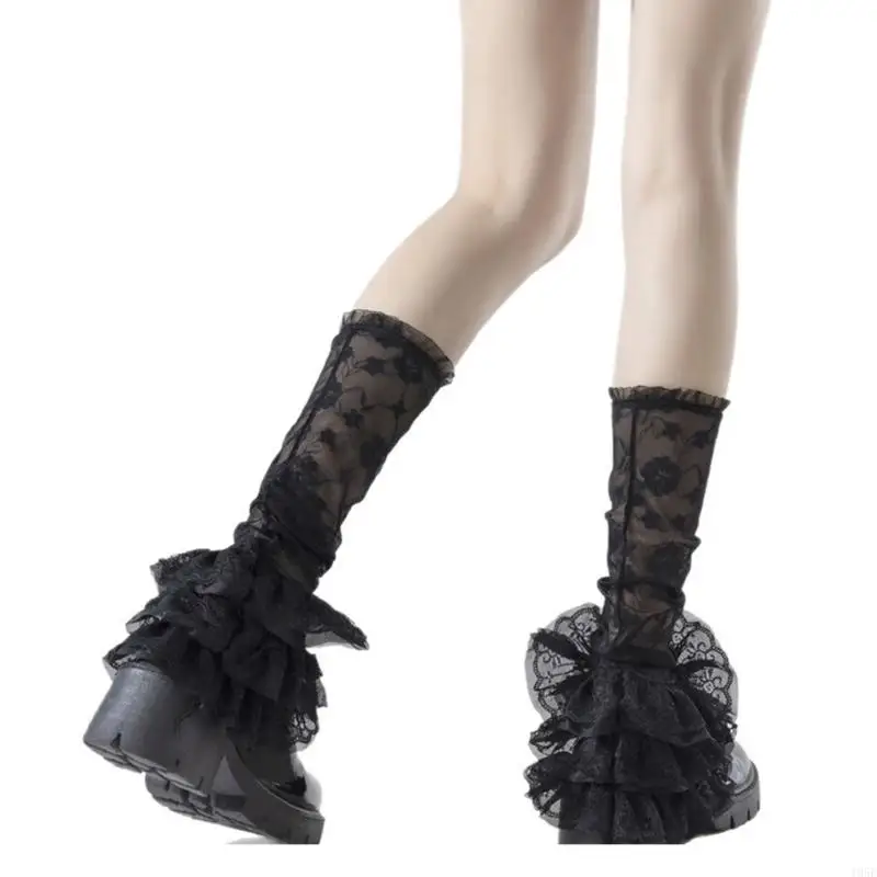 195E Damskie wzburzone koronkowe ocieplacze na nogi Letnie siatkowe rozszerzane rękawy na nogawkach Mankiety na buty Skarpetki
