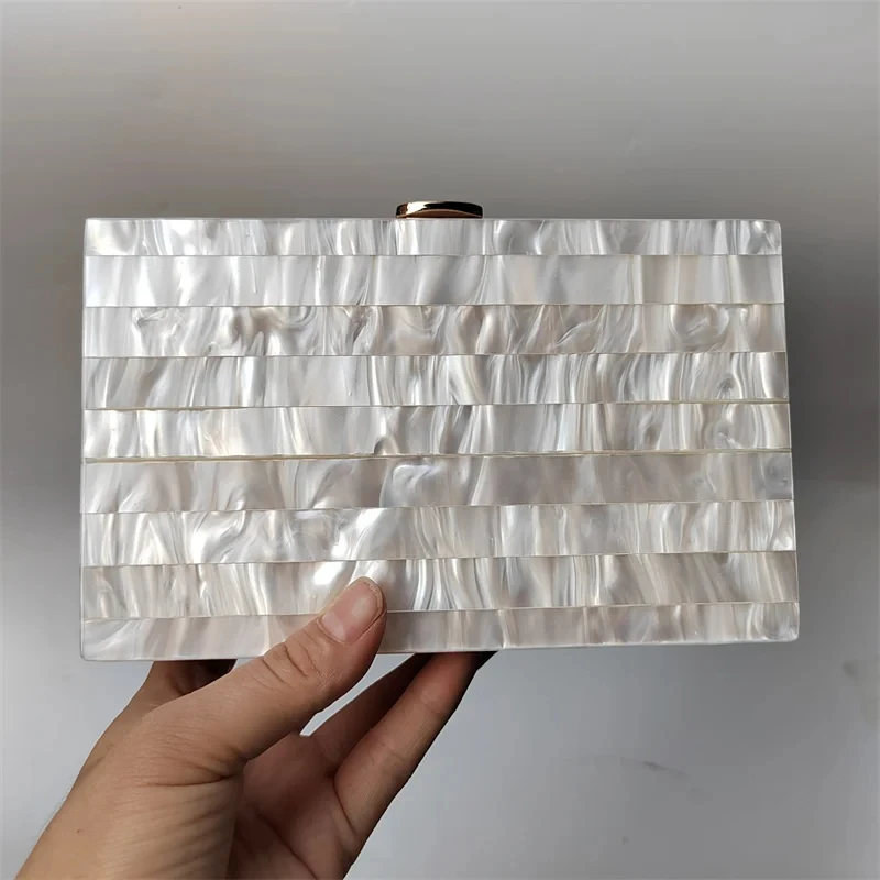 Mother of Pearl White Striped Acrylic Box Clutch Marble Look Clutch Bag Acrylic Clutch Bag, Unique Clutch Bag Mini Evening Purse